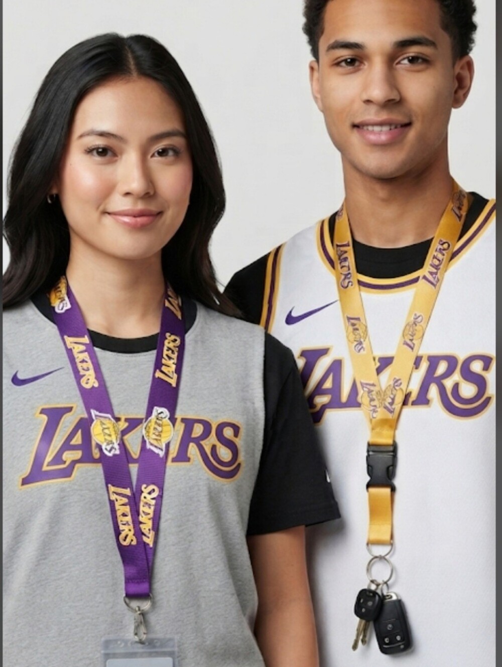 Lakers Official NBA Lanyards Gold & Purple With Detachable Key Holder Set Of 2